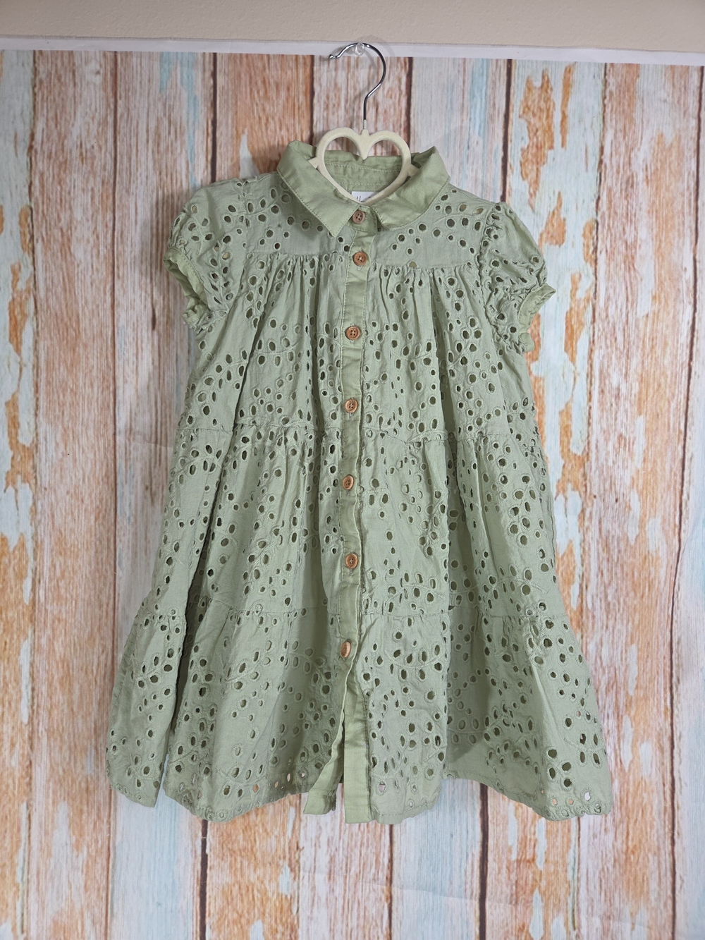 Happy Threads Girls' Button-Front Dress - Mint Green. 100% Cotton. Size 5y
